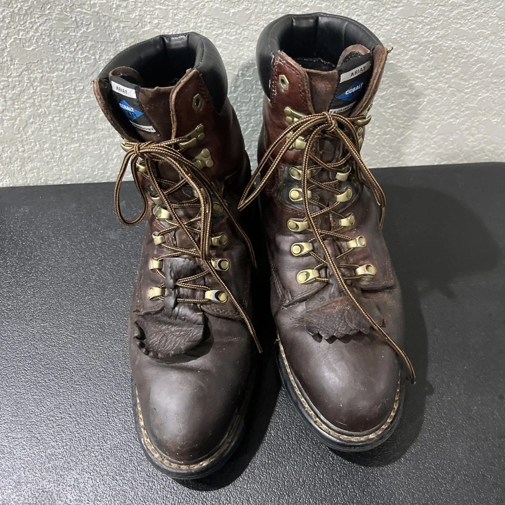 Ariat Work Boots Mens 9.5 Brown Cobalt XR Steel Toe Lace‎ Up Kiltie Leather